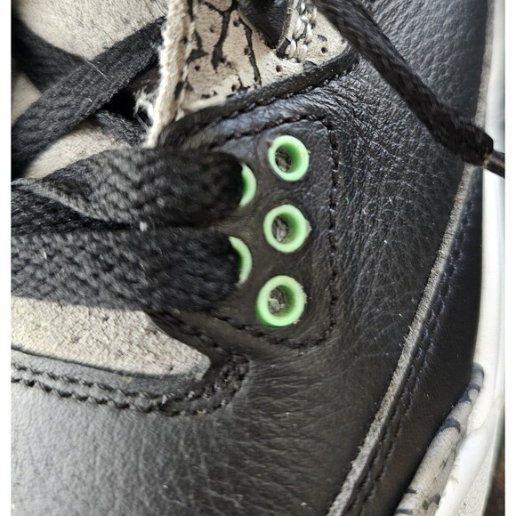 Kids' Jordan Air Jordan 3 Retro "Green Glow" black wolf grey elephant print 4Y - Picture 6 of 8